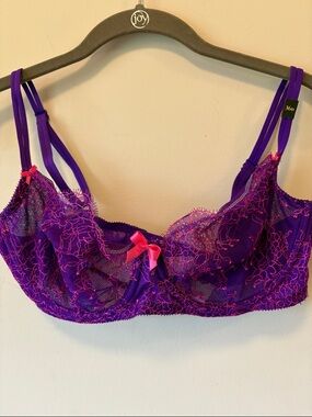 Victoria's Secret Purple Lace Underwire Bra with Hot Pink Accents